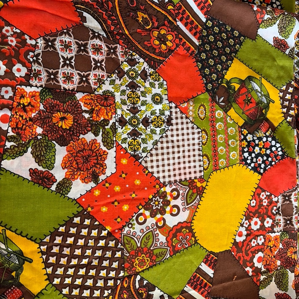 Retro Patchwork in Orange, Green & Yellow materiel a little over a yard
